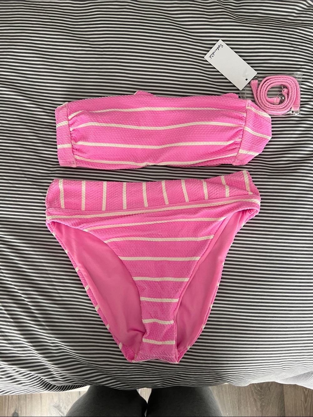 Splendid Pink and White Striped Bandeau Bikini Set
